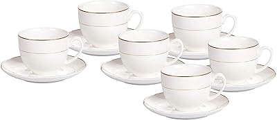 Shallow Bon China Set of 12 tea and saucers, white and gold ts-90-Lin.. DIAYTAR NIGERIA: Where affordability and variety meet with convenient delivery within 8 days.