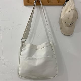 Canvas shoulder bags for students with large capacity, Korean handbags, cotton fabric shoulder bag for women, new school bag (white).. Transform your online shopping experience with DIAYTAR NIGERIA's affordable and diverse marketplace.