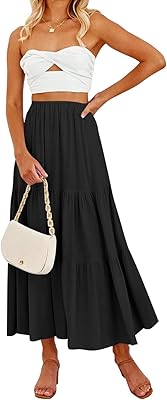 Long waist skirt for women, long trapezius bohemian with ruffle with pockets, white.. Online shopping made simple and affordable — DIAYTAR Nigeria.