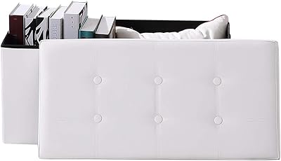 Brian & Danny folding footrest in faux leather, storage box, footrest with very resistant foam padding, white, 76 x 38 x 38 cm.. DIAYTAR NIGERIA: Your partner in affordable online shopping with dependable delivery within 8 days.