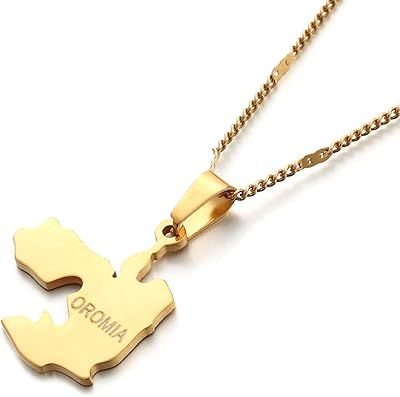 Collar and pendants in the form of an Ethiopian card oromia in stainless steel, oromo jewelry gifts (gold), stainless steel, stainless steel.. Shop the future with DIAYTAR NIGERIA - thousands of products, unbeatable prices, delivery within a week.