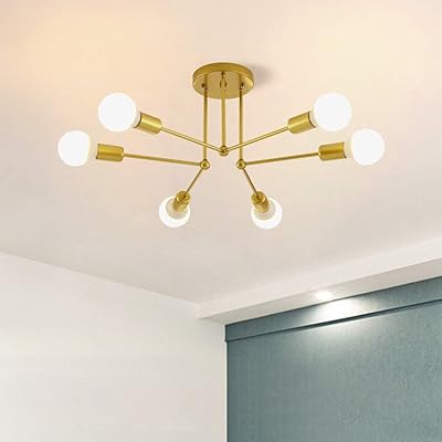 Modern ceiling lamps Jaycomey, 6 E27 Battles Golden Base Spoutnik, Semi-Brilliant Ceiling Light for Bedroom, Living Room, Kitchen.. Experience hassle-free shopping with DIAYTAR NIGERIA's user-friendly platform and prompt delivery service.