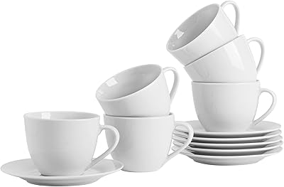 Large coffee cups and white saucers with Cappuccino 6 pieces - Cup 320 ml (11 oz) Soft 14.5 cm - Set of tea saucers, coffee and latte - dishwasher and microwave - by Arjun Tableware.. DIAYTAR NIGERIA: Creating access to affordable products for every Nigerian with our swift delivery service.