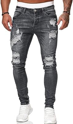Jean in denim skinny torn blue elastic hungson for men, slim cut, striped on the side.. DIAYTAR NIGERIA provides endless shopping possibilities with affordable prices and prompt delivery service.