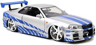 Jada Toys Fast & Furious Brian 2002 Nissan Skyline R34 2002, scale 1:24, silver and blue.. Skip the traffic, shop online — DIAYTAR Nigeria brings it to you.
