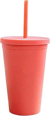 Thmin's cup with straw, 480 ml colorful acrylic cup with lids and straw, double -walled mat plastic... DIAYTAR NIGERIA connects you with endless possibilities through our affordable e-commerce platform.