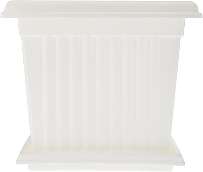 10 -liter plastic square flower pot with tray, white, IFFPXX112Wh cosmoplast.. DIAYTAR NIGERIA: Where shopping is a pleasure with affordable prices and reliable delivery service.