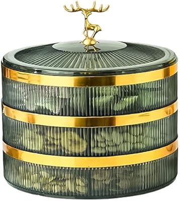 Candy box with fruit and 3 -layer nuts, snack box with lid (green + gold).. Experience budget-friendly shopping at DIAYTAR NIGERIA, Nigeria's premier online marketplace with quick delivery.
