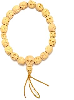 Wooden bracelet for men in Japanese boxwood (Tsuge) Black white skull Buxus Juzu Halloween Craft made in Kyoto.. DIAYTAR NIGERIA: Where shopping meets satisfaction with affordable prices and prompt delivery services.