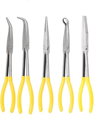 Game of tongs with long beaked at 25 °, 45 °, 90 °, pliers at the right end in 11 "carbon steel with curved handles (5 pieces).. Shop quality and variety at unbeatable prices on DIAYTAR Nigeria — delivery in under 8 days.