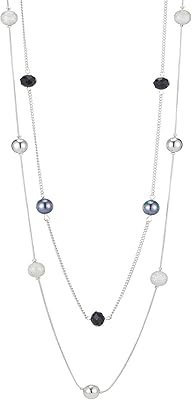 Long Silver A superimposed necklace for women pearls and crystals.. Discover the convenience of DIAYTAR NIGERIA's vast product range delivered affordably in 5-8 days.