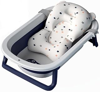 Foldable non -slip portable bathtub with children's bath mats (blue + white).. DIAYTAR NIGERIA: Where smart shoppers find everything they need at prices they can afford.