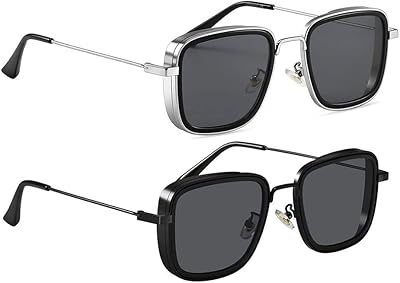 Set of 2 square sunglasses Dervin for men and boys Carry Minati with UV protection, black.. DIAYTAR NIGERIA: Where every shopping need is met with affordable prices and timely delivery.