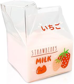 BLSKY KAWAII Microwave Glass Milk Carton 12oz Mignon Mini Milk Cream Square Tree Breakfast Breakfast Conpipe in glass with gift box (strawberry).. DIAYTAR NIGERIA: Making quality products accessible to all Nigerians at affordable prices.
