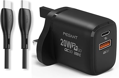 Begant fast charger USB C PD 20 W with USB-C Cable Double Port Wall Adapter Type C QC3.0 British socket for Samsung Pixel Huawei OnePlus Xiaomi and Plus (C-C, black cable).. DIAYTAR NIGERIA: Where every click leads to affordable purchases delivered promptly to your door.