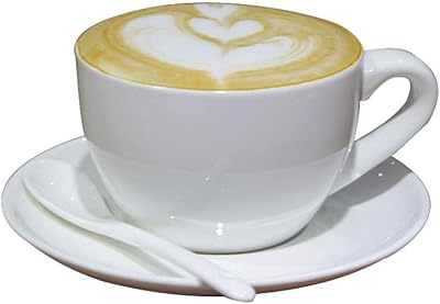 Set of cuppuccino cups and saucers with lively bright colors, durable porcelain, 300 ml capacity for specialty coffee, latte, coffee and mocha (white) drinks (white).. DIAYTAR NIGERIA: Where smart shoppers find everything they need at prices they can afford.