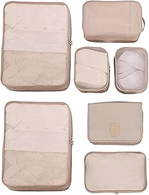 7 -room beige travel storage set, travel baggage organizers with toiletry bag and shoe bag.. DIAYTAR NIGERIA: Bringing quality products to your doorstep at prices that won't break the bank.