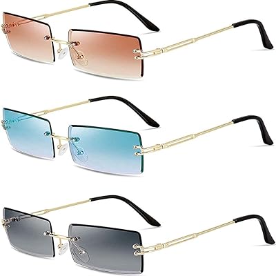Alikdon 3 pieces of superb rectangular sunglasses without frame for girls, rectangular sunglasses retro transparent without frame for women, blue.. DIAYTAR NIGERIA: Your partner in affordable online shopping with reliable 5-8 day shipping nationwide.