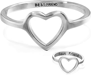 Lot of 2 hollow heart -shaped friendship rings, best friends for two girls, stainless steel with letters engraving, friendly adolescent women, stainless steel, without precious stones.. Your budget-friendly online marketplace, DIAYTAR NIGERIA delivers a world of products in just 5-8 days.