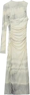 HRTLSS Women's Dress Printed Tulle Dress Dress In Naked shoulders for women Asymmetrical dress long sleeves for women semi-fine dress (Size: M).. Everything you want, delivered fast — DIAYTAR Nigeria does it better.