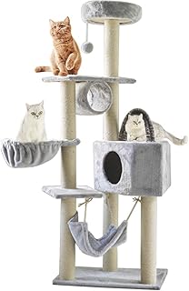 Simo tree tower for cats and kittens, hut in cats for cats and kittens, 160 cm cat tree house, animal supplies in rattan wood with a safe multi-purpose bed, larger basket, spacious house easy to assemble, gray color.. DIAYTAR NIGERIA promises affordability and variety with every purchase, delivered in 5-8 days.