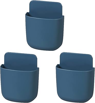 Package of 3 wall remote control supports without holes to organize mobile loading and pens for the storage of school, office and house supplies (blue).. DIAYTAR NIGERIA brings the marketplace to your screen with affordable products delivered in 5-8 days.
