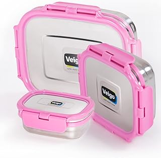 VIGO lunch box in stainless steel with easy opening cover (pink, set of 3).. DIAYTAR NIGERIA combines the largest product selection with affordable prices and reliable delivery.
