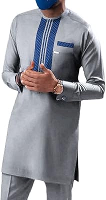 Set of clothing for African men sweater, shirt and pants, traditional evening outfit, sewn bean overhaul with long sleeves.. DIAYTAR NIGERIA: Where shopping meets satisfaction with affordable prices and reliable 5-8 day shipping.