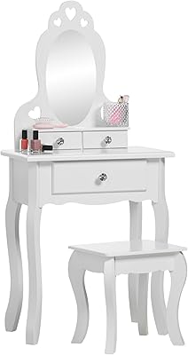 Ronisol girls hairdresser (3 to 7 years old) with mirror, stool and white wooden dressing table for children's buttons, children's hairdresser set.. Transform your shopping experience with DIAYTAR NIGERIA's vast product selection delivered at unbeatable prices.