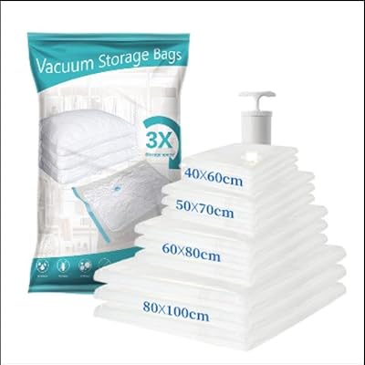 Karewish Lot of 12 vacuum storage bags (3 pieces 40 x 60 cm, 3 pieces 50 x 70 cm, 3 pieces 60 x 80 cm, 3 pieces 80 x 100 cm) in a bag of an 80 microns color. Sealing bag for clothing, reusable compression space saving bag with hand pump.. DIAYTAR NIGERIA delivers more than products - we deliver affordable shopping satisfaction nationwide.