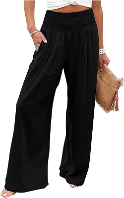 Rioxs relaxed pants with wide legs in cotton and linen for women, comfortable, high elastic waist with pockets.. DIAYTAR NIGERIA: Your trusted marketplace that combines variety, affordability and reliable shipping.