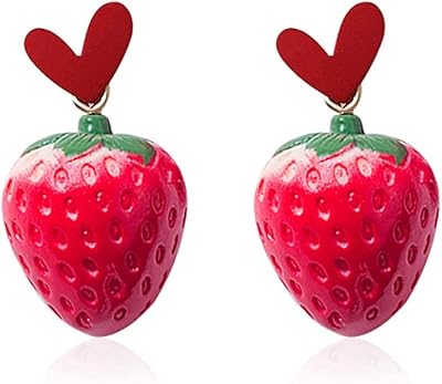 Pendant earrings strawberries for women and girls, cute red pending earrings, Strawberry imitation earrings, hanging earrings in 3D acrylic.. Experience the ease of modern shopping with DIAYTAR NIGERIA's comprehensive platform and quick delivery.