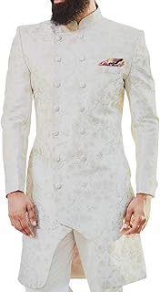 Indo-Western Flower Dress Double buttoning cream for men.. DIAYTAR NIGERIA: Your partner in affordable online shopping with dependable delivery within 8 days.