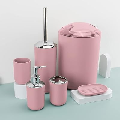 Set of 6-room bathroom accessories comprising a soap dispenser, a toothbrush, a toothbrush goblet and a desktop table for the counter decoration and a rack hanging gift (pink).. DIAYTAR NIGERIA: Your affordable gateway to thousands of products delivered within a week.