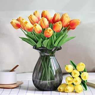 Amater artificial tulip flowers, 10 pieces of artificial tulip flowers, pu artificial tulip stems on the real touch for the decoration of the wedding party house (orange).. Get what you need, when you need it — DIAYTAR Nigeria delivers fast.