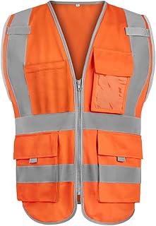High visibility jojo safety vest with zipper on the front with reflective strips, 9 NISI standards pockets, orange, size L, orange, l.. Shop with purpose at DIAYTAR NIGERIA, where diverse selection meets budget-friendly nationwide delivery.