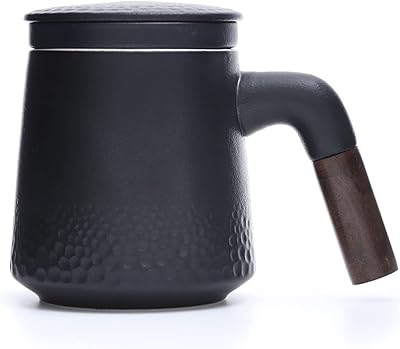 NCQIXIAO tea cup with lid, ceramic tea cup gout of rain of 320 ml/12 oz with infuser at entrance, wooden handle for black tea leaves.. DIAYTAR NIGERIA: Connecting Nigerians with their needs through our affordable and diverse marketplace.