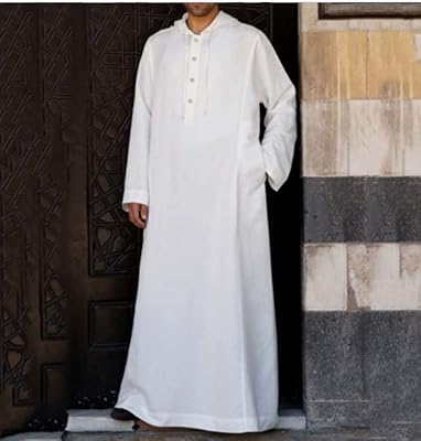 The White Shop Caftan casual caftan Thobe with long sleeves and hooded sweatshirts with tightening cord and men's / white pockets / xl.. DIAYTAR NIGERIA: Creating access to affordable products for every Nigerian with our swift delivery service.