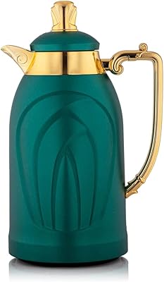 Marjan thermal thermal, 700 ml, collection of glorious green and gold colors in traditional Arabic design bottles, thermal isothermal pot for coffee and tea 700 ml, home kitchen decoration.. DIAYTAR NIGERIA combines affordability with convenience, delivering your purchases within 5-8 days.