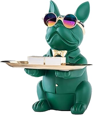 French Bulldog Statue A & U (Resin) with stainless steel tray and aviator sunglasses.. Shop from anywhere in Nigeria and receive your DIAYTAR purchases at affordable prices within a week.