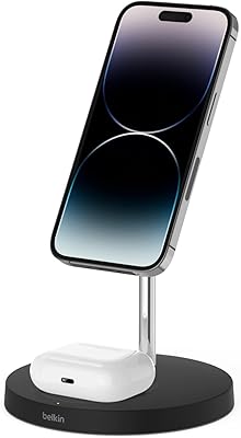 Belkin 2-in-1 wireless charger with Magsafe (fast load base 15 W for iPhone series 14, 13 and 12, airpods and other devices supporting Magsafe with the AC adapter included)-Black.. DIAYTAR NIGERIA: Where affordable shopping meets reliable nationwide delivery in less than a week.