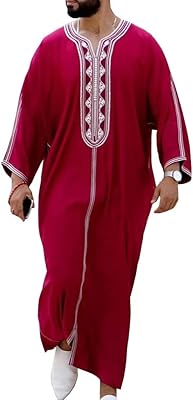 Cotton caftan and linen for men, ample and relaxed Islamic dress, Abaya from the Middle East, Saudi Abaya, Ethnic Brods Caftan (Color: Red, Size: L).. From phone accessories to home decor — DIAYTAR Nigeria ships it fast.