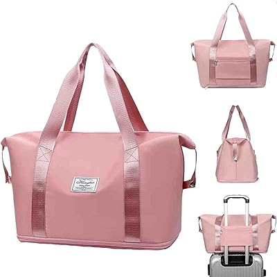 Large extendable travel sports bag with wheeled bag, reusable tote bag, foldable and waterproof shoulder strap for weekends, pink.. DIAYTAR NIGERIA: Where shopping is affordable, selection is vast, and delivery is always reliable.