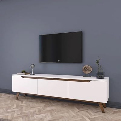 Home Canvas TV cabinet with on standing TV cabinet, size 180 cm - white and walnut.. DIAYTAR NIGERIA: Where quality meets affordability, with thousands of products delivered in less than 8 days.