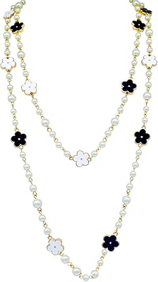 Wedding jewelry of fashion designer and elegant long necklace with strands of clover flowers of imitation pearls for women, metal.. Shop without boundaries at DIAYTAR NIGERIA, offering extensive variety at prices you'll appreciate.