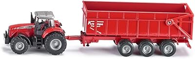 Seiko 1844, Massey Ferguson tractor with trailer, 1:87, metal/plastic, red, tilting trailer.. With DIAYTAR Nigeria, shopping online is easy, affordable, and fast.