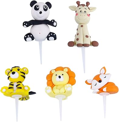 Swimmis 5 pieces of jungle animal cake decorations, tiger lion panda fox toys in clay birthday decorations.. DIAYTAR NIGERIA delivers more than purchases - we deliver affordable shopping solutions within the week.