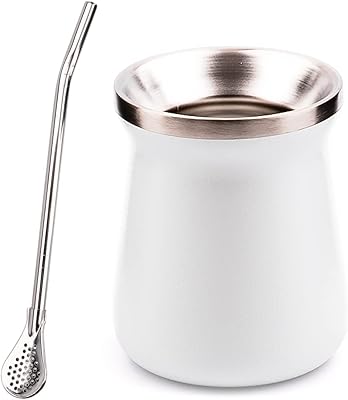 Mate cup set and bombed yerba mate in stainless steel, double -walled tea cup 8 oz with straw (white).. DIAYTAR NIGERIA delivers what you want at prices you'll love, all within 5-8 days nationwide.