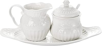 Set of 3 pieces of Crémier and Porcelain Sucrier Tobia together with spoon.. DIAYTAR NIGERIA: The marketplace that brings affordable products to every Nigerian home in under 8 days.