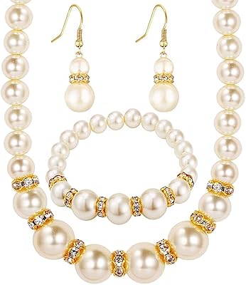 Bijoux set of pearl necklace, earrings and bracelets for women girls for wedding, birthday, Christmas, Mother's Day, Valentine's Day, stone, without gemse gem.. Nigeria's favorite online shopping platform, DIAYTAR offers unbeatable prices and delivery within a week.